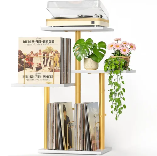 Miniatura 10 de Bikoney - Soporte Botánico para Tocadiscos con Almacenamiento de Vinilo, Mueble de Mesa para Tocadiscos de Madera con Estante para Discos LP