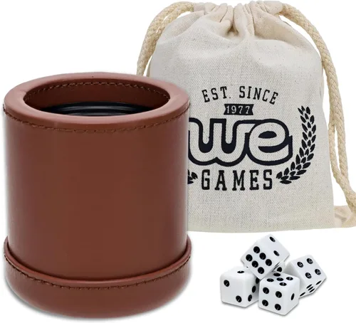 Miniatura 12 de WE Games Juego de dados de cuero negro profesional hecho a mano, viene con 5 dados de juego estándar y bolsa de tela, rodillo de dados