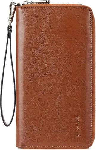 Miniatura 9 de BOSTANTEN - Cartera de cuero para mujer, bloqueo de identificación por radio frecuencia (RFID), cierre de cremallera alrededor, tarjetero, cartera