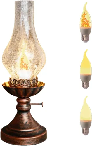 Lámpara de mesa vintage – 3 modos regulables retro rústico lámpara de escritorio con pantalla de cristal agrietado, estilo victoriano antiguo,