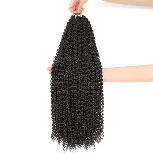Miniatura 53 de Dansama - 7 paquetes de extensiones de cabello trenzado ondulado Passion Twist, extensiones de cabello de trenzas con ganchillo estilo mariposa, #1B