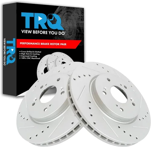 Miniatura 340 de TRQ Juego de rotores de freno de rendimiento trasero con revestimiento G premium compatible con Mazda 6 2014-2021