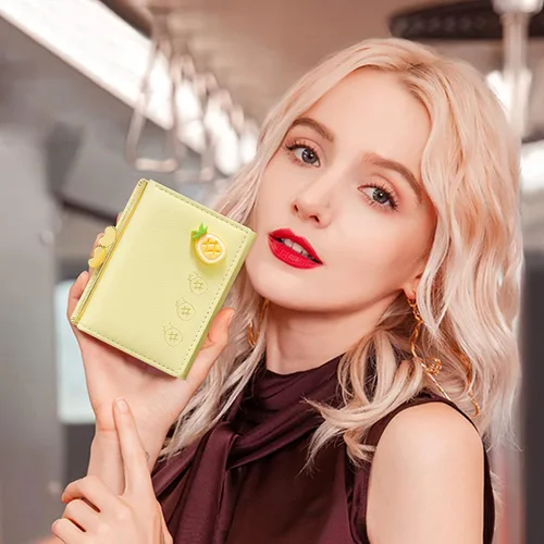 Miniatura 6 de YINHEXI Cartera para mujer, tarjetero para mujer, pequeño bolso triple con bloqueo RFID, bonita cartera pequeña de cuero con bolsillo para mujeres