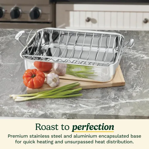Miniatura 2 de Fuente rectangular para horno Cuisinart 7117-16UR, clásico de chef, de acero inoxidable, de 16 pulgadas, con bandeja, Rejilla para asador, 16