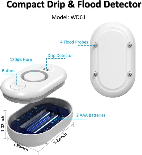 Miniatura 2 de Detector de fugas de agua para el hogar, alarma de sensor de agua de 100 dB, dispositivo de detección de fugas de inundación/goteo