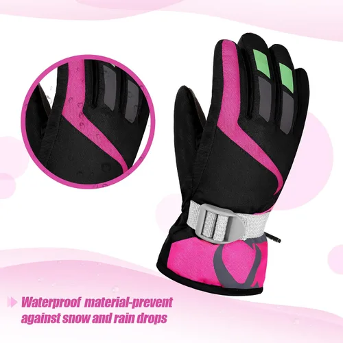 Miniatura 6 de SATINIOR Guantes de esquí de nieve impermeables para niños, guantes de snowboard para niños y niñas, guantes de nieve cálidos