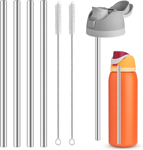 4 piezas de pajitas de acero inoxidable de repuesto compatibles con botella Owala 40 oz, pajitas reutilizables con 2 cepillos de limpieza, pajita de