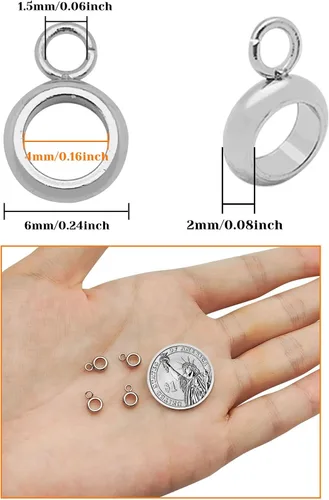 Miniatura 3 de 100 cuentas de acero inoxidable para tubo de fianza, cuentas espaciadoras de columna con colgador de bucle, enlaces de conector colgantes para 100