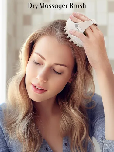 Miniatura 6 de HEETA Masajeador de cuero cabelludo para el crecimiento del cabello con cerdas de silicona suaves para eliminar la caspa y aliviar la picazón, Beige