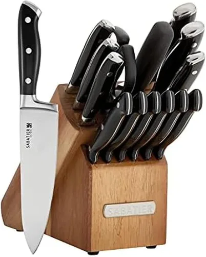 Miniatura 15 de Sabatier - Juego de 15 piezas de cuchillos forjados con triple remache, cuchillos de cocina de acero inoxidable de alto carbono, juego de cuchillos
