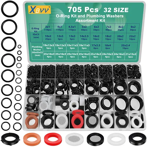 Miniatura 11 de XBVV 37 Tamaño 1075 Piezas Kit de Arandelas de Grifo y Juntas Tóricas & Juntas de Fontanería 3-en-1 Kit Universal de Arandelas de Goma