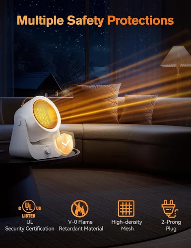 Miniatura 4 de Calentadores eléctricos para uso en interiores, oscilación ilimitada de 100°, calentamiento instantáneo 2S, calentadores eléctricos de cerámica
