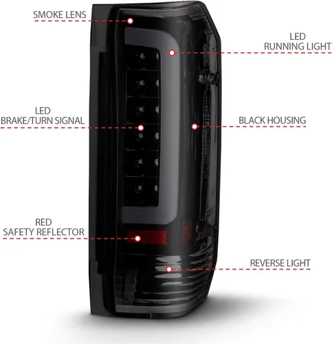 Miniatura 4 de ANZO (311351) 1987-1996 Ford F-150 Luces traseras LED lente humo carcasa negra (par)
