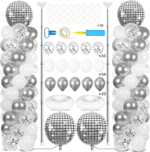 Miniatura 19 de Juego de 2 soportes de columna de globos nocturnos de película con 102 globos de aluminio de palomitas de maíz, soporte de torre ajustable de 5.57