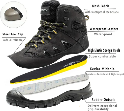 Miniatura 4 de Botas de trabajo para hombres, botas de seguridad impermeables con punta de acero de 6 pulgadas