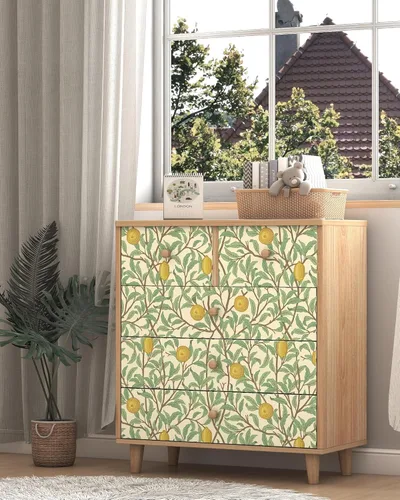 Miniatura 6 de Papel tapiz de limón para despegar y pegar, color beige y verde, 17.3 x 78.8 pulgadas, papel de pared autoadhesivo extraíble, papel de contacto