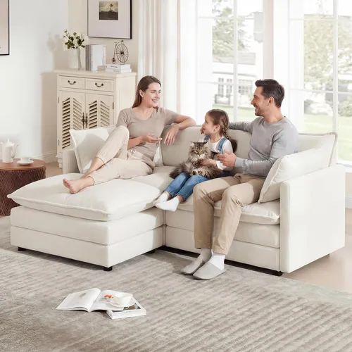 Miniatura 7 de Sofá modular modular con otomano: sofá moderno en forma de L de 76.7 pulgadas, cómodo sofá biplaza, sofá de 3 plazas de felpilla con almohada
