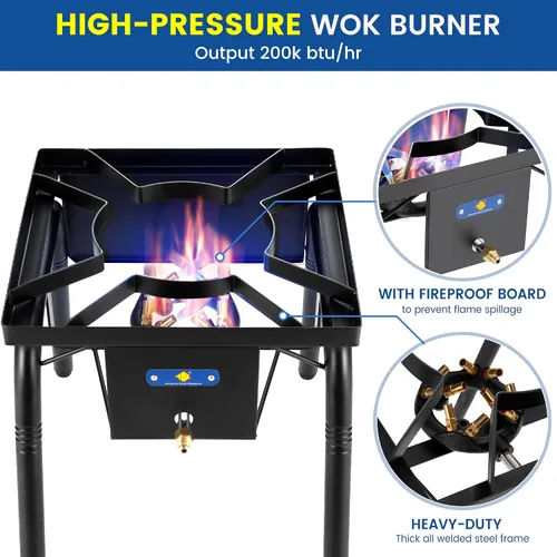 Miniatura 2 de ARC - Quemador de propano para cocinar al aire libre, alta presión de 220,000 BTU estufa de propano de un solo quemador de gas Wok, ideal para woks