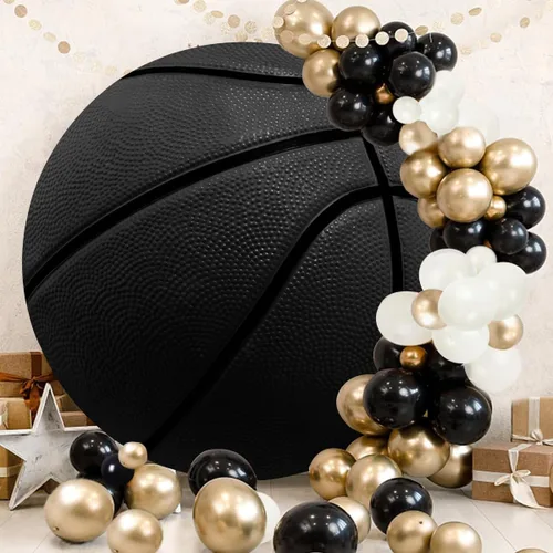 Miniatura 3 de YongFoto Fondo redondo de baloncesto negro de 3 pies, diseño de fondo de fotografía para niños, niños, adultos, cumpleaños, baby shower, fiesta