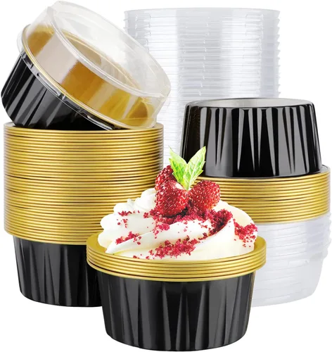 Miniatura 8 de EUSOAR Forros para cupcakes con tapas, 30 piezas desechables de papel de aluminio de 5 onzas, moldes para hornear cupcakes, envases de postre