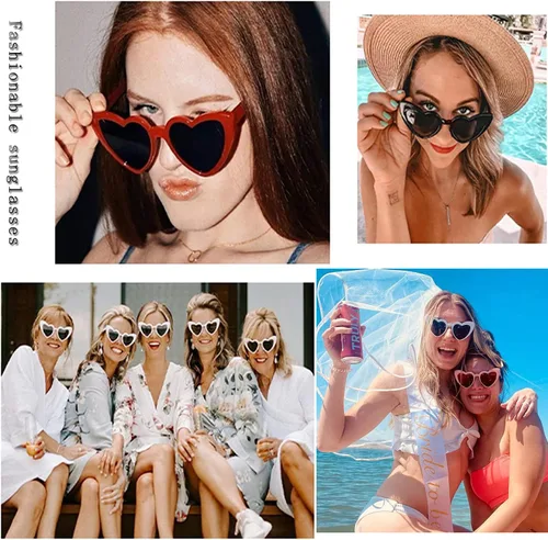 Miniatura 6 de AEAHALY Lentes de sol de corazón blanco, rosa, rojo, negro para mujer, protección UV 400, lentes de sol en forma de corazón, gafas de sol a granel