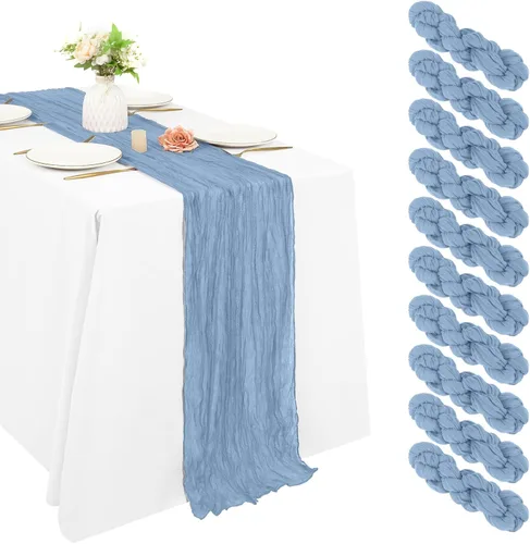 Miniatura 21 de 10 piezas de camino de mesa de estopilla en azul bebé 10 pies, camino de mesa de gasa para recepción de boda, despedida de soltera, fiesta