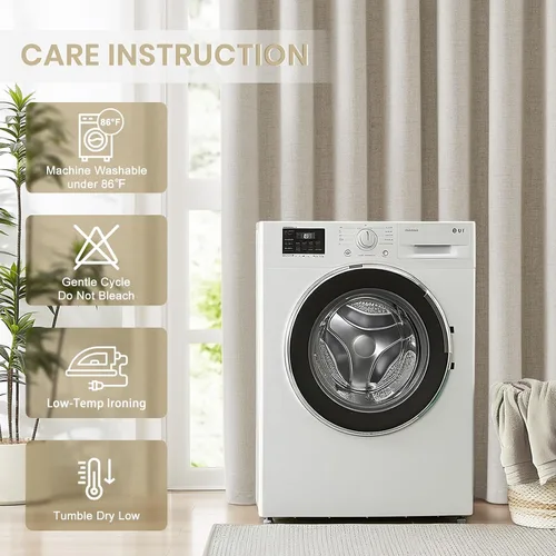 Miniatura 7 de Cortinas opacas de lino beige Melodieux de 63 pulgadas de largo para dormitorio, sala de estar, 100% cortinas con ojales para bloquear la luz