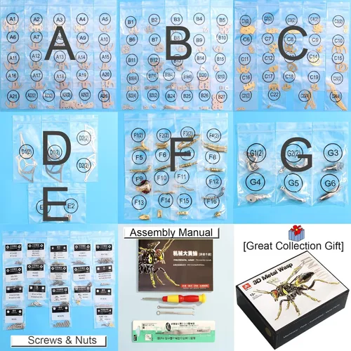 Miniatura 3 de Rompecabezas de metal 3D para adultos, kits de modelos: bricolaje para construir avispas mecánicas de metal, juguete de acero rompecabezas de acero