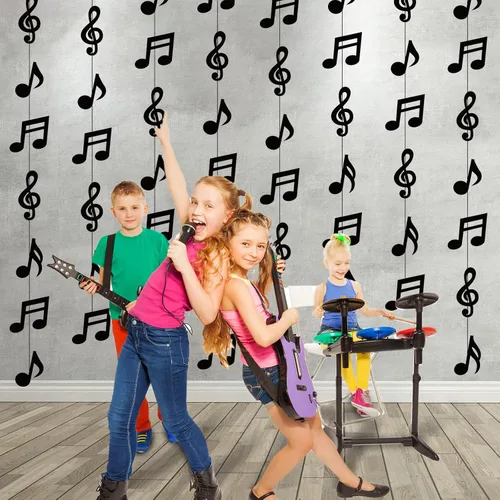 Miniatura 5 de Cindeer 8 piezas de notas musicales para decoración de fiesta de cumpleaños musical, decoraciones colgantes de notas musicales, guirnalda de papel