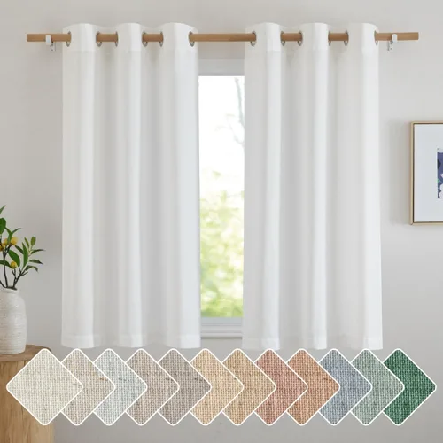 Miniatura 179 de NICETOWN Cortinas de lino natural con textura de lino para dormitorio, mezcla de lino rústica con ojales en la parte superior, semitransparentes