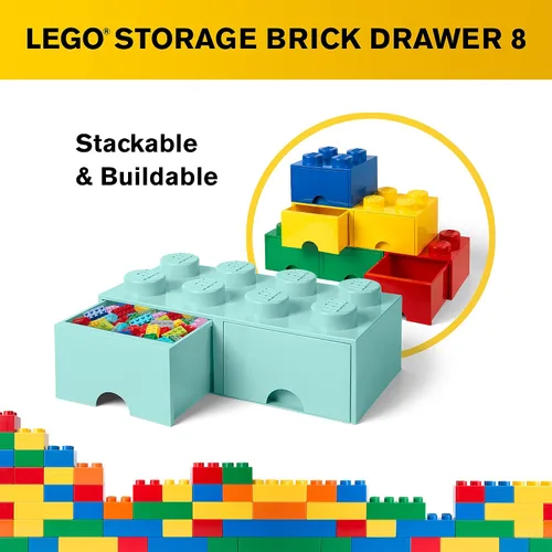 Miniatura 7 de LEGO - Cajón de ladrillos, 8 perillas, 2 cajones, caja de almacenamiento apilable, color verde menta aguamarina Verde oscuro