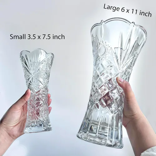 Miniatura 4 de Kanpura Florero de cristal transparente de 7.6 pulgadas, jarrón de cristal grueso para flores y decoración navideña, diseño de girasol (1 unidad)