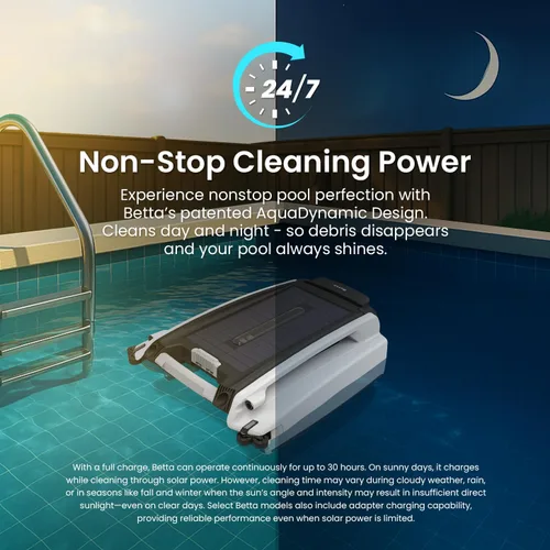 Miniatura 2 de Betta SE Limpiador robótico automático para piscina con energía solar y superficie espumadora con batería de limpieza continua 24/7 y motores Blanco