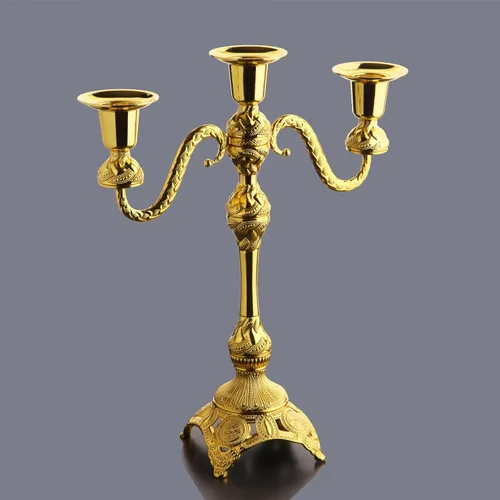 Miniatura 9 de Alisveristime Portavelas de 3 brazos, candelabro decorativo Zamac para decoración elegante del hogar, capacidad para 3 velas, requiere montaje Dorado