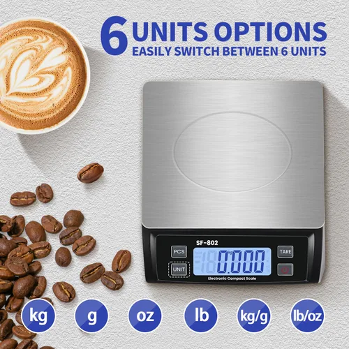 Miniatura 4 de Gran báscula digital de cocina 30kg/66lb báscula de alimentos para hornear y cocinar báscula de pan de acero inoxidable con pantalla LCD escalas