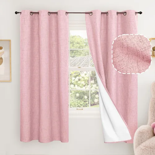 Miniatura 66 de Cortinas Opacas de Lino Azul Bebé para Guardería de 40 Pulgadas de Largo, 2 Paneles, Cortinas Cortas con Aislamiento Térmico Boho de Bloqueo Total