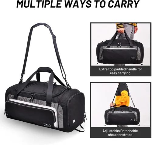 Miniatura 4 de MIER Bolsa de lona grande para hombre, bolsa de gimnasio con compartimento para zapatos, 60L