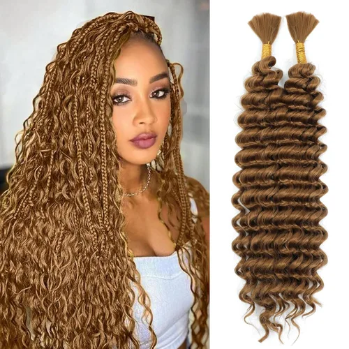 Miniatura 39 de Mezcla de cabello humano trenzado sintético bohemio para trenzar, 16 pulgadas de onda profunda a granel para trenzas bohemias, 2 piezas de cabello 1b