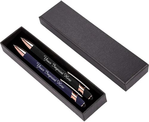 Miniatura 8 de ExpressDesigns™ - Juego de regalo de bolígrafos personalizados - Paquete de 2 bolígrafos de metal suave al tacto de oro rosa con caja de regalo