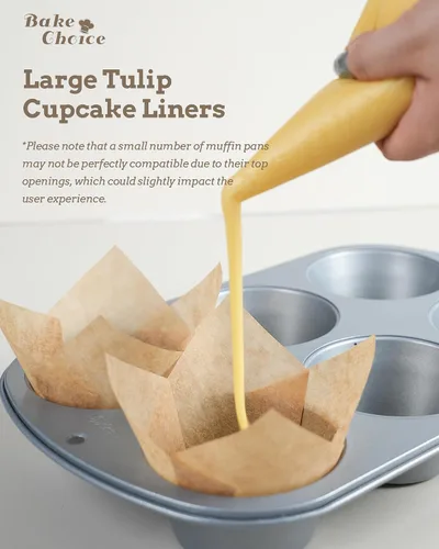 Miniatura 6 de Bake Choice Nordic Paper 100 unidades de forros grandes para magdalenas de tulipán marrón para tazas de horneado, papel pergamino de la UE, forros