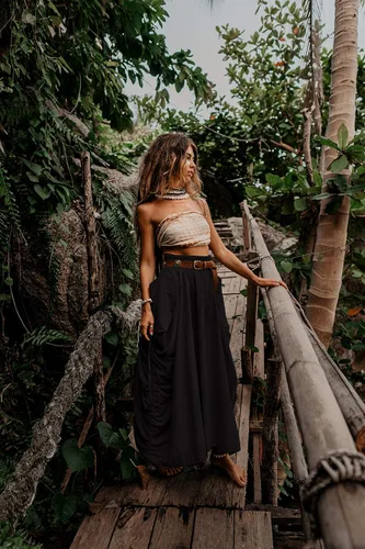 Miniatura 4 de Falda maxi bohemia con bolsillos para mujer, de algodón orgánico, hippie, gitano