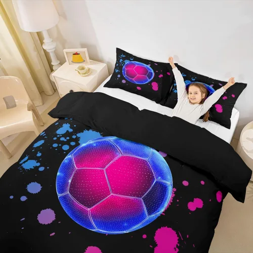 Miniatura 22 de Erosebridal Sports Duvet Cover Football Patchwork Bedding Sets, Geometric Ball Pattern Bed Cover Rugby Game Bed Set Twin