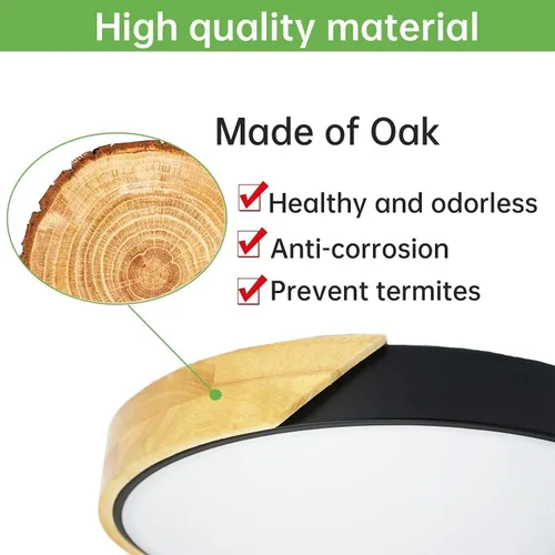 Miniatura 4 de Lámpara de techo LED de madera de montaje empotrado, 3CCT 3000K-6500K moderna negra cerca de las luminarias del techo, lámpara de techo redonda