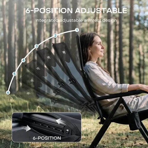 Miniatura 5 de Silla de camping reclinable para adultos, resistente, sillas reclinables plegables con respaldo alto ajustable de 6 posiciones, sillas de patio