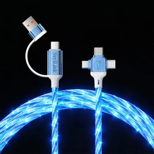 Miniatura 15 de Cable USB PD cargador rápido iluminado (USB 4 en 1 azul), soporta transferencia de datos, se puede utilizar como luz nocturna, longitud del cable