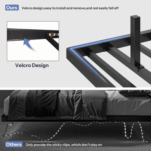 Miniatura 7 de ChicZhiNest Base de cama flotante Queen con cabecero, marcos de cama flotantes LED con estación de carga y respaldo tapizado, estante