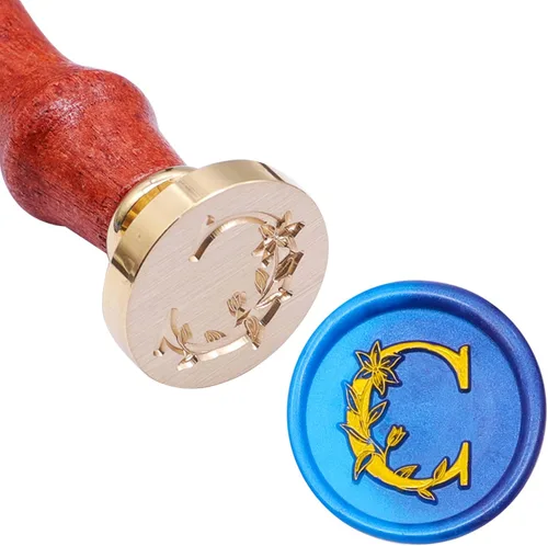 Miniatura 2 de SWANGSA Kit de sello de cera con letra inicial del alfabeto C, elegante sello de sellado de letras florales botánicas con 200 cuentas de cera
