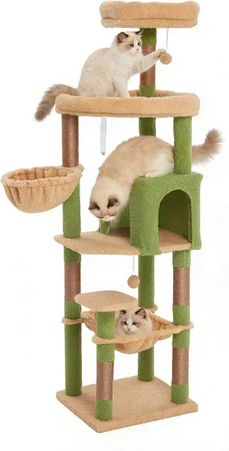 Miniatura 22 de Árbol para gatos de 35.8 pulgadas con cama doble para gatos y hamaca, rascador de felpa con plataforma cómoda para dormir y pelota de juguete