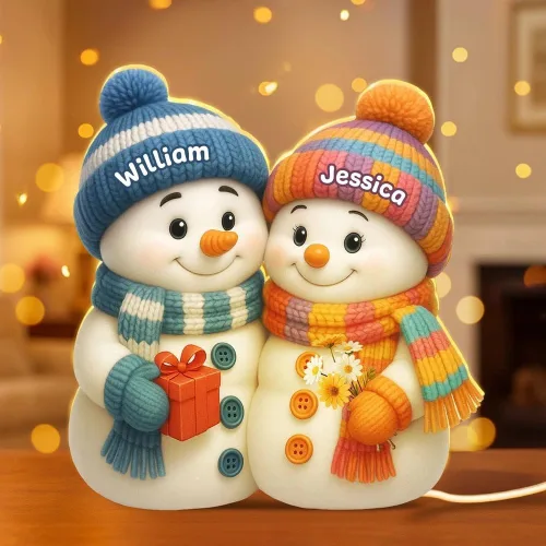 Caja de luz navideña personalizada con el nombre de la pareja en forma de muñeco de nieve - Luz nocturna LED navideña personalizada, decoración