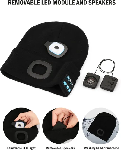 Miniatura 3 de Gorro Bluetooth con 4 luces LED, recargable por USB, con auriculares, gorro con altavoces estéreo y micrófono, para iluminar por la noche, gorro